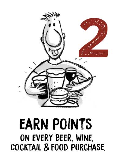 Earn points on every beer, wine, coctails and food purchase